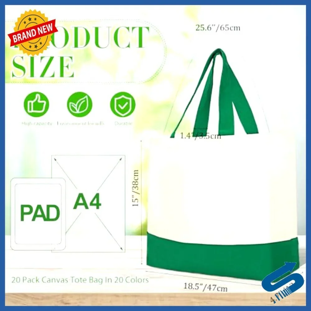 Large Canvas Tote Bags Bulk Set Reusable Blank DIY Craft Shopping Bags